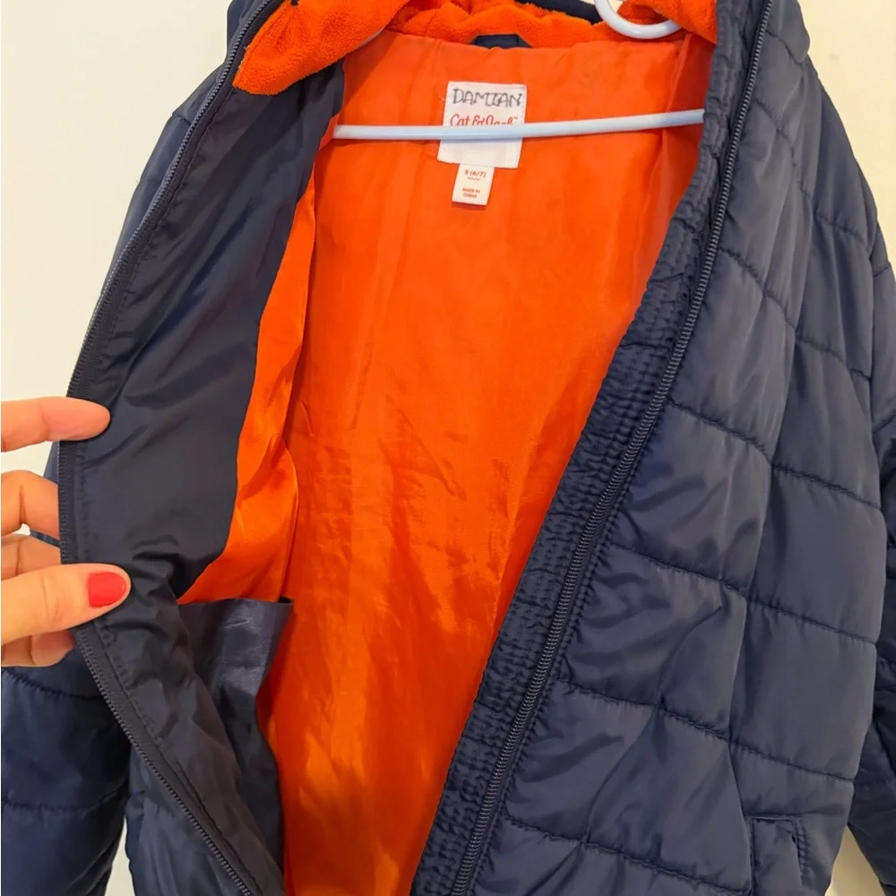 Cat & Jack Kid’s Dark Blue Puffer Jacket with Orange Lining